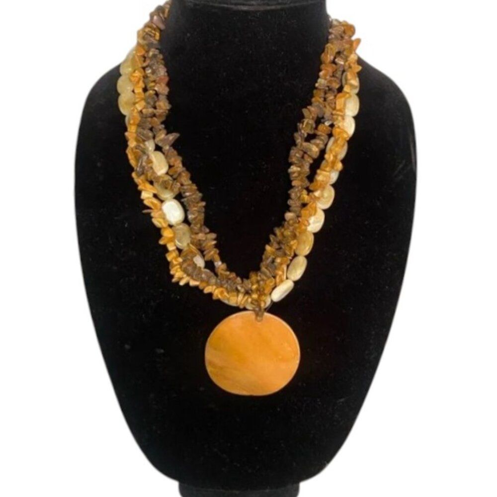 Vintage Chunky Multi-Strand Baltic Amber/Butterscotch Necklace WIth Medallion